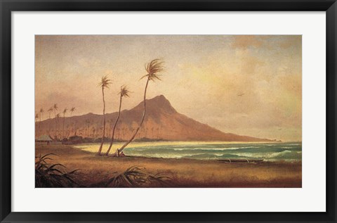 Framed Gideon Jacques Denny - &#39;Waikiki Beach&#39;, oil on canvas, 1868 Print