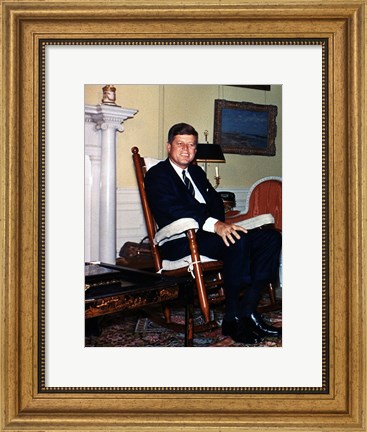 Framed JFK in Yellow Oval Room 1962 Print