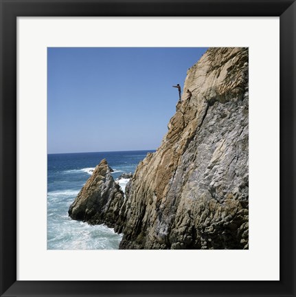 Framed Mexico, Acapulco, La Quebrada, Cliff divers on cliff Print