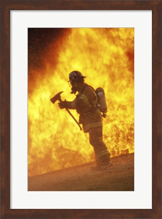 Framed Side profile - firefighter holding an axe Print