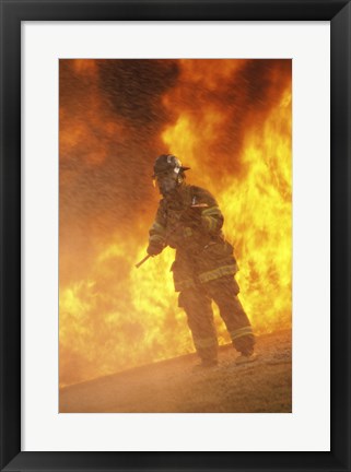 Framed Firefighter holding an axe Print