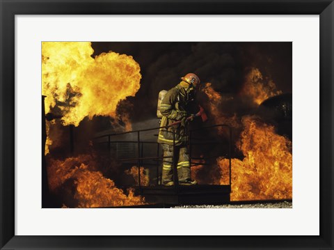 Framed Side profile of a firefighter holding an axe Print