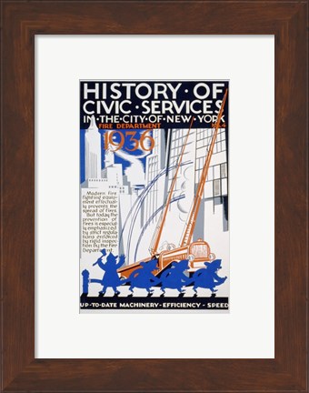 Framed History of Civic Services in the NYC Fire Department 1936 Print