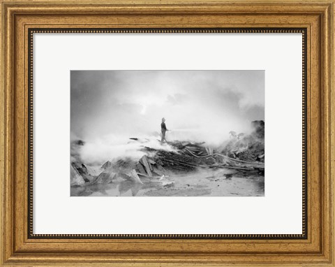 Framed Fireman Putting Out Fire Print