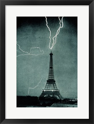 Framed Lightning Striking the Eiffel Tower Print