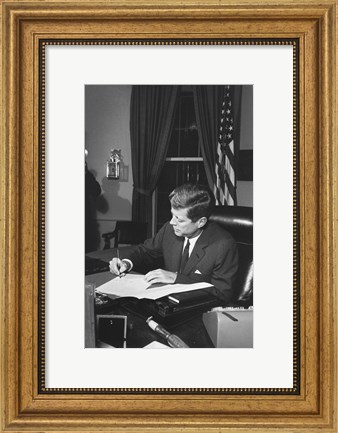 Framed Proclamation Signing, Cuba Quarantine. President Kennedy. White House, Oval Office Print