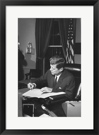 Framed Proclamation Signing, Cuba Quarantine. President Kennedy. White House, Oval Office Print