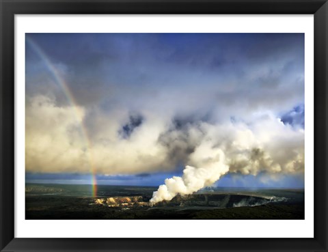 Framed Rainbow and Eruption of Halema`uma`u Vent at Kilauea Print