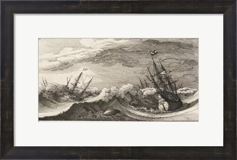 Framed Wenceslas Hollar - The whale and the three-masted ship Print