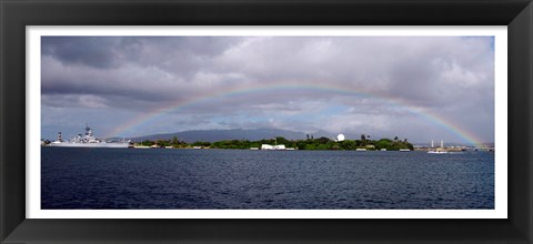 Framed US Navy, A rainbow appears over the USS Arizona Memorial Print