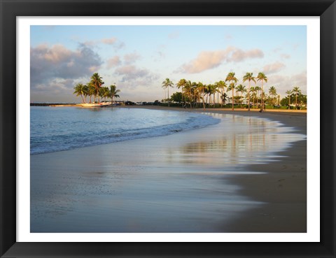 Framed Waikiki Beach And Palm Trees Print