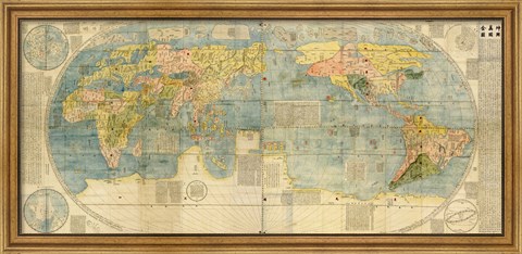 Framed Japanese World Map Print