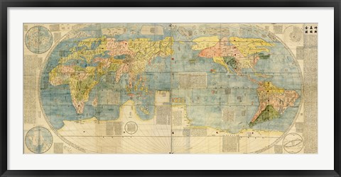 Framed Japanese World Map Print