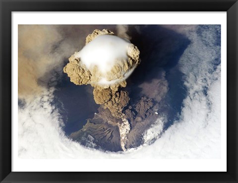 Framed Sarychev Peak Volcano from Nasa Satelite Photo Print