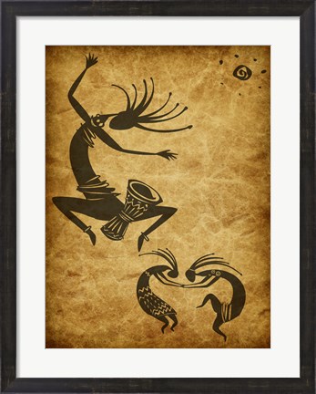 Framed Kokopelli Drum Circle Print