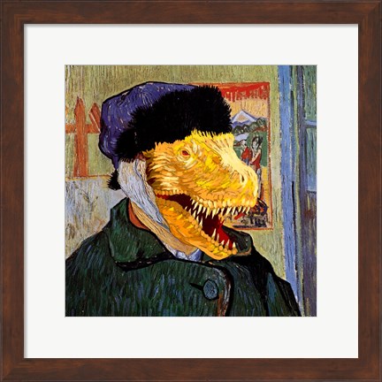 Framed T Rex Van Gogh with Bandaged Battle Damaged Ear Print