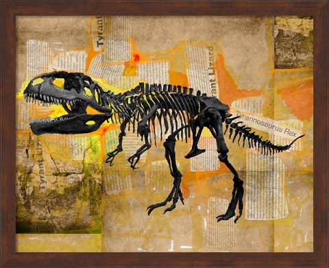 Framed T Rex Skeleton Collage Print