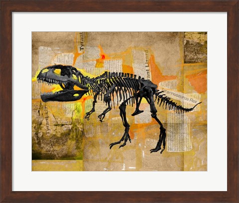 Framed T Rex Skeleton Collage Print