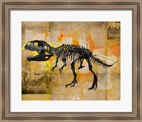 Framed T Rex Skeleton Collage Print