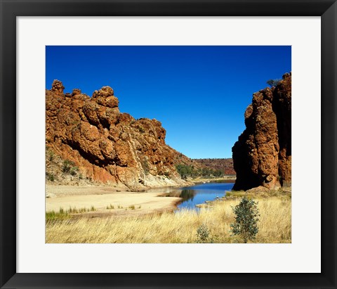 Framed Lake surrounded by rocks, Glen Helen Gorge, Northern Territory, Australia Print