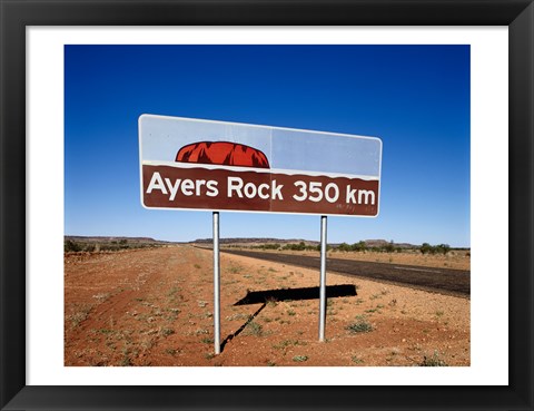 Framed Distance sign on the road side, Ayers Rock, Uluru-Kata Tjuta National Park, Australia Print