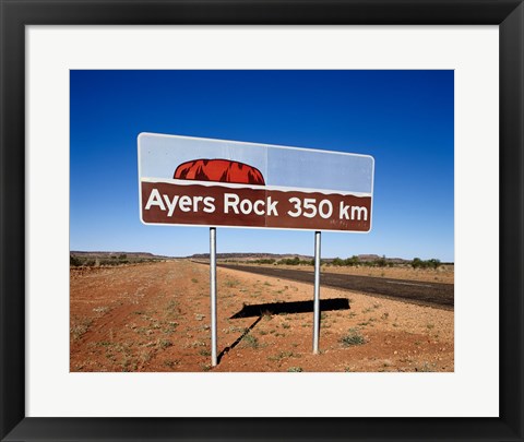 Framed Distance sign on the road side, Ayers Rock, Uluru-Kata Tjuta National Park, Australia Print