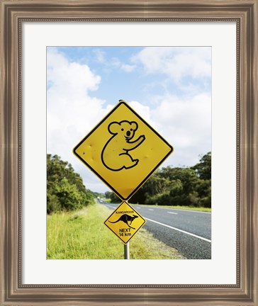 Framed Close-up of animal crossing sign on a roadside, Australia Print