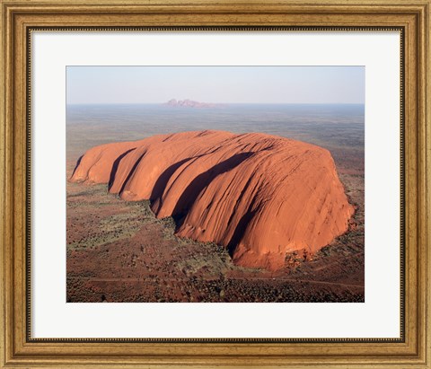 Framed Aerial view of a rock formation on a landscape, Ayers Rock, Uluru-Kata Tjuta National Park, Australia Print