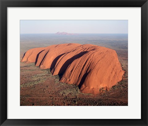 Framed Aerial view of a rock formation on a landscape, Ayers Rock, Uluru-Kata Tjuta National Park, Australia Print