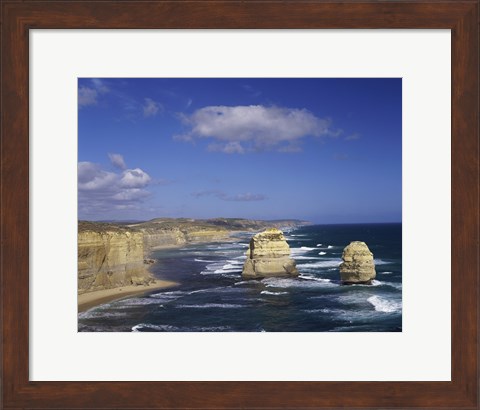 Framed High angle view of rock formations in the ocean, Gibson Beach, Port Campbell National Park, Australia Print