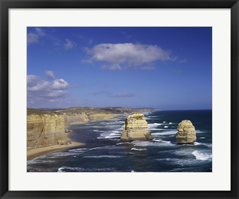 Framed High angle view of rock formations in the ocean, Gibson Beach, Port Campbell National Park, Australia Print