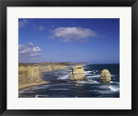 Framed High angle view of rock formations in the ocean, Gibson Beach, Port Campbell National Park, Australia Print