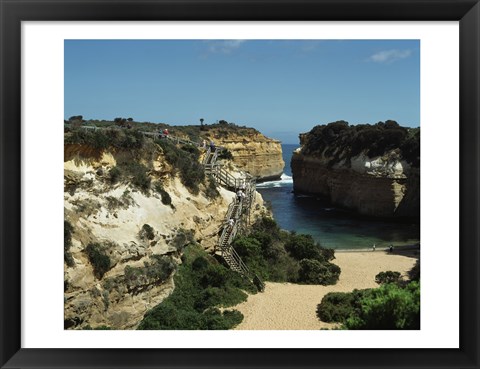 Framed High angle view of rock formations on the coast, Loch Ard Gorge, Port Cambell National Park, Victoria, Australia Print