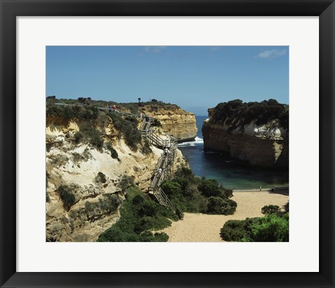 Framed High angle view of rock formations on the coast, Loch Ard Gorge, Port Cambell National Park, Victoria, Australia Print