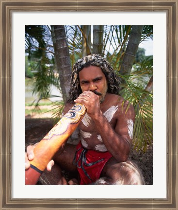 Framed Pamagirri aborigine playing a didgeridoo, Australia Print