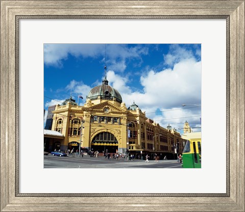 Framed Facade of a railroad station, Flinders Street Station, Melbourne, Victoria, Australia Print