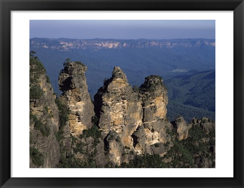 Framed High angle view of rock formations, Three Sisters, Blue Mountains, New South Wales, Australia Print