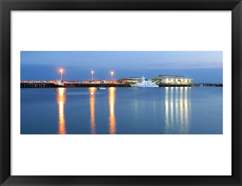 Framed Buildings lit up at dusk, Darwin Wharf Precinct, Darwin, Australia Print