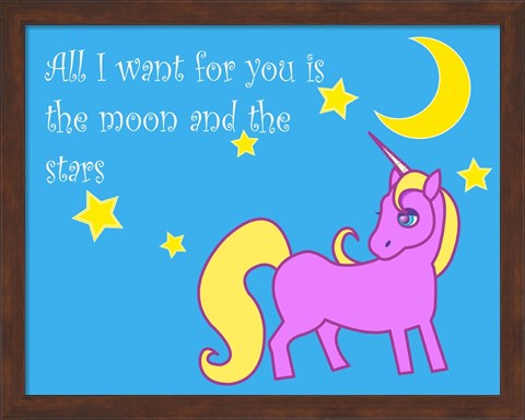 Framed Moon and Stars Unicorn Print