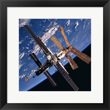 Framed Mir Space Station And Earth Print