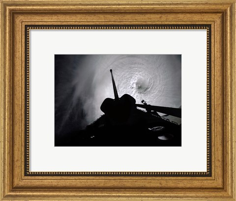 Framed Orbiter Columbia Passes Over the Eye of Typhoon Owen Print