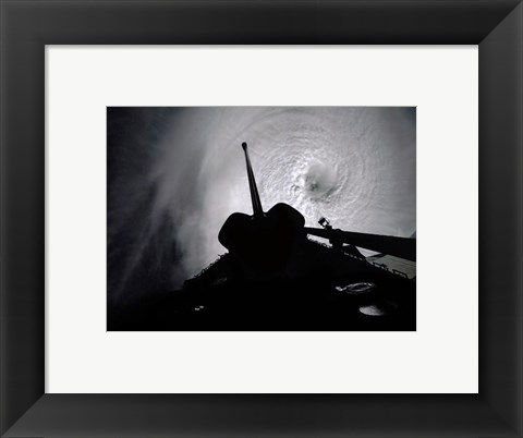 Framed Orbiter Columbia Passes Over the Eye of Typhoon Owen Print