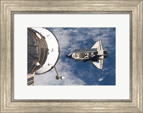 Framed STS-129 Atlantis approaches the ISS and Soyuz Print