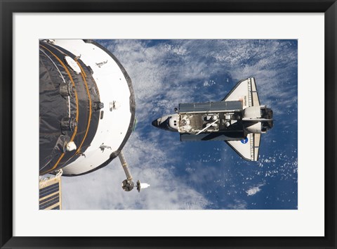 Framed STS-129 Atlantis approaches the ISS and Soyuz Print