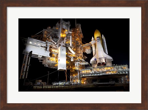 Framed STS-135 Atlantis and payload canister on Launch Pad Print