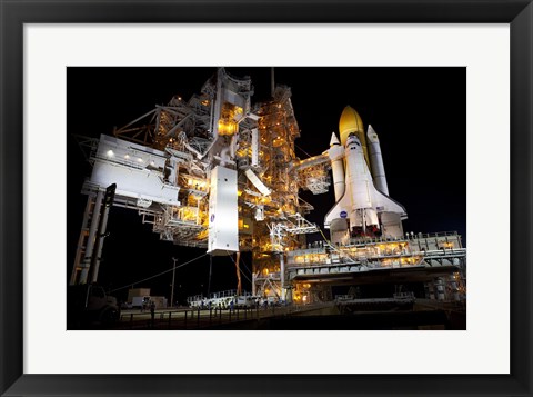 Framed STS-135 Atlantis and payload canister on Launch Pad Print