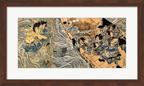 Framed Kuniyoshi Utagawa, The ghost of Taira Tomomori, Daimotsu bay Print