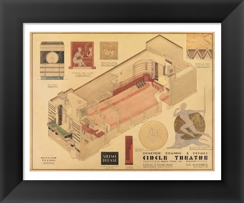 Framed Circle Theatre isometric drawing 1932 Print