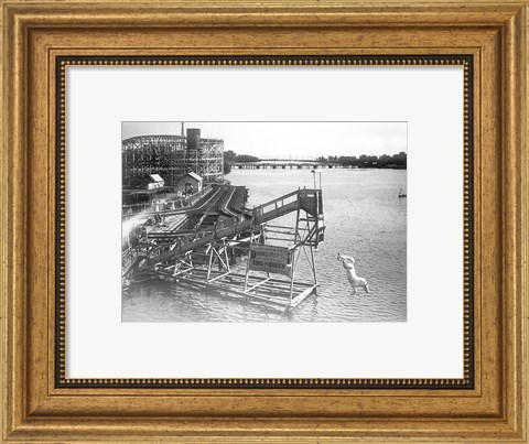 Framed diving horse at the Hanlan&#39;s Point Amusement Park, Toronto, Canada. Print