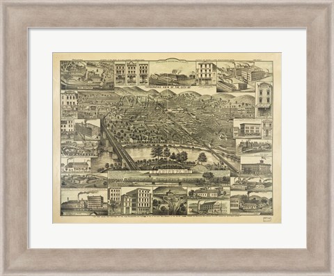 Framed Topographic View of the City of Reading PA. 1881 Print